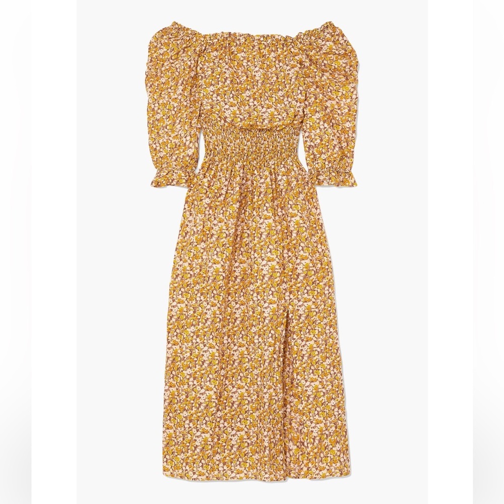 RIXO Lilly dress floral peasant Yellow Long Sleeve maxi off shoulder NWT XXS